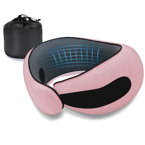 Neck Travel Pillows for Airplanes Memory Foam Neck Comfort Pillow Compact Ergonomic Design Sleeping Essentials for Long Flights Car Rides and Home Use (Pink) - color: Pink