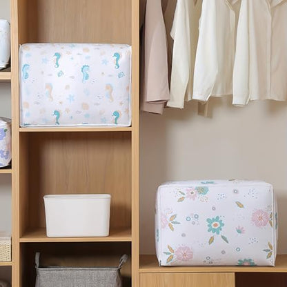 Large Capacity Clothes Storage Bag Organizer with Strong Zippers for Clothes, Quilts, Pillows (Seahorse) - style: Seahorse