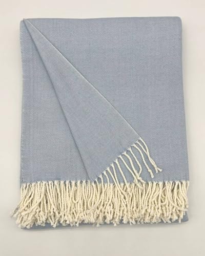 Cotton Acrylic Adirondack Herringbone Woven Throw - Throw Blanket - Soft Hydrangea - color: Hydrangea
