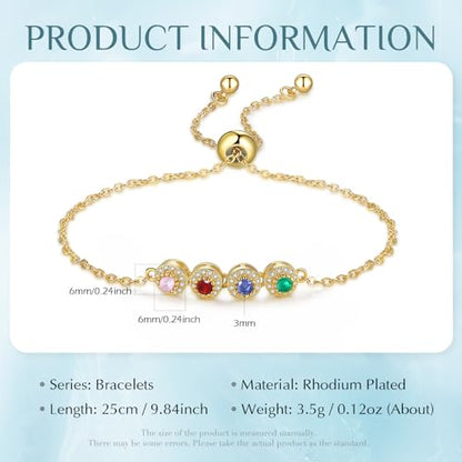 Personalized Birthstone Bracelet for Women – 925 Sterling Silver Adjustable Family Mothers Day Bracelet with Birthstones, Mothers Day, Christmas,Birthday Gift for Mom, Grandma, Wife, Bridesmaid - color: A-4 Birthstones