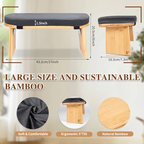 Meditation Bench with Cushion Foldable Ergonomic Bamboo Kneeling Stool Seiza Bench Wooden Meditation Stool Chair Zen Lotus Yoga Stool Floor Sitting Prayer Bench Removable Pillow - color: Black-1