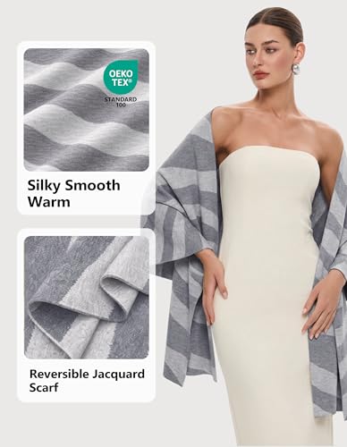 PULI Women's Pashmina Shawl Wraps for Evening Dress Large Scarf Blanket Long Wedding Bridal Winter Warm Shoulder Wrap - color: Wave-slate Gray