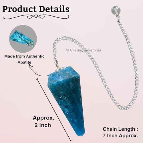 Amazing Gemstone Apatite Crystal Pendulum for Divination, Certified Dowsing Crystals, Healing Stones for Chakra Balancing, Meditation, Enhance Reiki Spiritual Growth Includes Healing Crystals, Stones - color: Apatite
