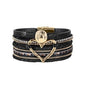 Edoneery Leather Wrap Bracelet for Women, Boho Handmade Multi-Layer Cuff with Crystal Beads Heart, Stackable Bangle Western Jewelry Gift - style: Circle Heart(Black)