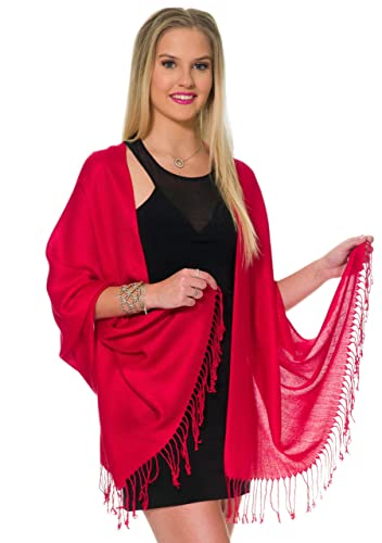 Pashmina Shawls and Wraps for Evening Dresses, Large Soft Pashminas Wedding Shawl - color: Red