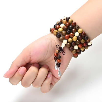 Zen Dear Unisex Natural Colorful Wood Buddhist Prayer Beads Bracelet Necklace Tibetan Mala Prayer Beads - style: 8mm 108beads
