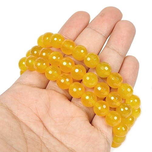 Justinstones Gem Semi Precious Gemstone 10mm Round Beads Stretch Bracelet 7 Inch Unisex - color: Faceted Yellow Agate