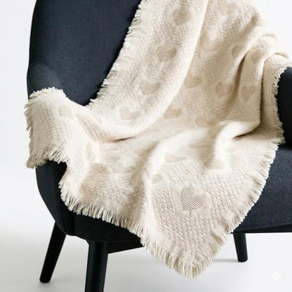 Pure Country Weavers Waffle Weave Hearts Natural Weave Blanket - Gift Tapestry Throw Woven from Cotton - Made in The USA (69x48) - color: Basketweave Hearts