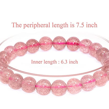 8mm Natural Gemstone Stretch Bracelet, Handmade Unisex Crystal Bracelets for Meditation, Yoga, Spiritual Healing & Positive Energy - color: Strawberry quartz