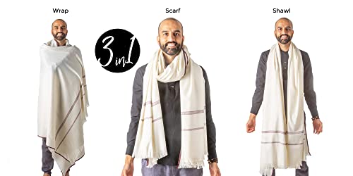 Versatile Premium Wool Blend Meditation Shawl - Large Unisex Prayer Wrap, Oversized Scarf & Yoga Blanket - color: Ivory