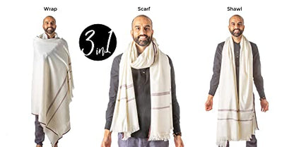 Versatile Premium Wool Blend Meditation Shawl - Large Unisex Prayer Wrap, Oversized Scarf & Yoga Blanket - color: Ivory