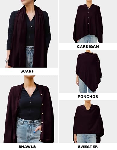 PULI Women's Versatile Knitted Shawls Scarf Poncho Sweater with Buttons Lightweight Spring Summer Fall Wraps - color: A-burgundy