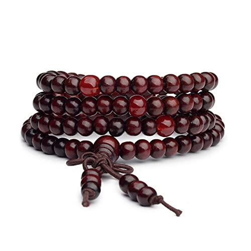 108 Mala Wooden Beads Bracelet Necklace Elastic Healing Wood Sandalwood Seed Buddhist Bracelet for Women Men Buddha Prayer Meditation Jewelry - color: G 1pc 8mm red