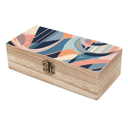 Wooden Box Wood Storage Box Trinket Box Geometric Modernism Printed Storage Boxes with Lids for Souvenirs And Jewelry
