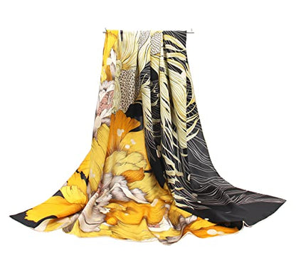 ANDANTINO 100% Silk Scarf 43" Large Square Lightweight Headscarf& Shawl–Women Hair Wraps-With Gift Packed - color: Black&gold