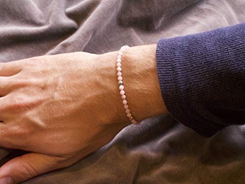 BERGERLIN Real natural stone bracelet - Tested and certified in Germany - Genuine bracelets with 925 Sterling silver pearl and faceted pearls - color: Opal pink, size: Medium