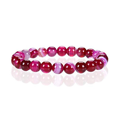 Cherry Tree Collection Gemstone Beaded Stretch Bracelet 8mm Round Beads 7" - color: Lace Agate -Fuchsia/Pink