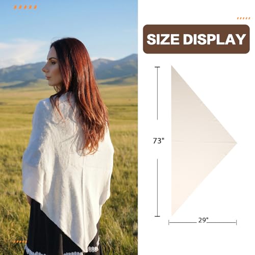 Cashmere Blend Shawl Wraps for Women,Cashmere Poncho Pashmina for Women Travel Scarf for All-Season with Gift Box - color: White