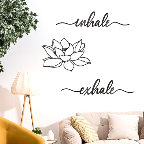 KOYILTD Inhale Exhale Lotus Flower Wall Art Black Metal Zen Decor Large Black Modern Inhale Exhale Lotus Flower Wall Sign Metal Decor for Indoors or Outdoors (Elegant, Lotus 1)