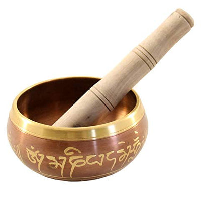 Skywalk Hand Made Brass Tibetan Buddhist Prayer Instrument with Striker Stick, OM Bell, OM Bowl, Meditation Bowl, Music Therapy (Multicolor, 4 Inch Diameter)