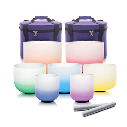 KVKA 432Hz 6-12" Set of 7 pcs Aria Colored Quartz Crystal Singing Bowl Sound Healing Tuned Bell with Carrying Case