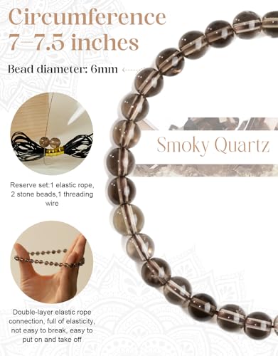 Natural Stone Beaded Bracelets for Men Women, Healing Crystal Energy Protection Bracelet with Gift Card, Christmas Birthday Valentines Jewelry Gifts, 4mm 6mm 8mm - color: Smoky Quartz(Protection & Grounding), size: 6mm