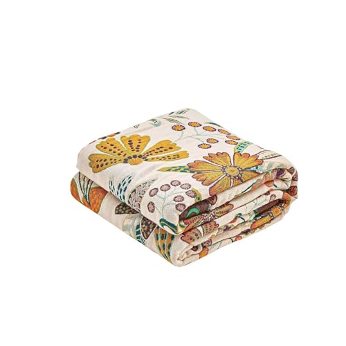XIBLC Boho Throw Blanket, 100% Cotton Ultra Soft Luxury Throw Rustic Quilt, 80"x90" Floral Printed Farmhouse Decor Bed Summer Blankets, All Season Rustic Reversible Bohemian Throw for Bed - White - color: Flowers White, size: 80x90 Inch