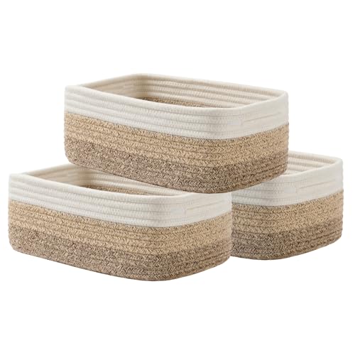 Small Woven Basket, 12 x 8 x 4.5 Inches, Storage Basket for Organizing, Cute Small Rope Shelf Closet Cube Storage Bins Baskets for Shelves, Dog Toy Gift Baskets Empty, 3 Pack Gradient Brown - color: Gradient Brown, size: 12"L x 8"W x 4.5"H