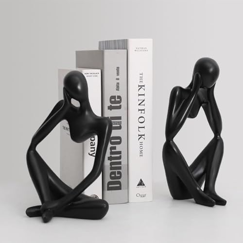 Set of 3 Minimalist Statues, Black Sandstone Figurines, Sitting Zen Pose, Lightweight & Durable Acrylic Gypsum Cement. Suitable for Office, Living Room, and Desk Decoration.
