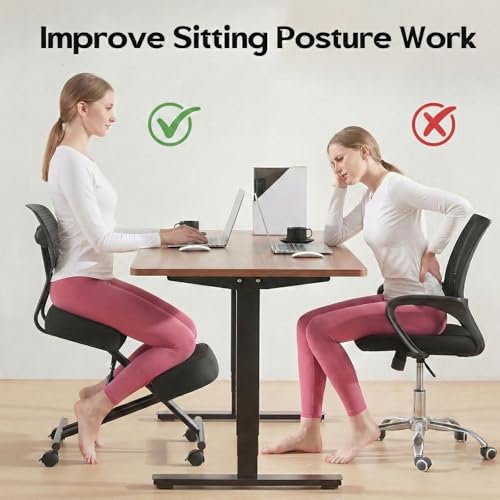 Kneeling Chairs with Backrest Linen Ergonomic Home Office Chair Adjustable Height Seat Rolling Wheels Comfort Thick Cushion Work Stool Improve Posture Chair - size: with back