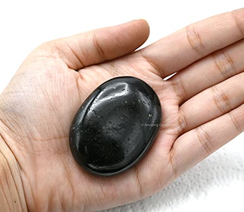 Black Tourmaline Crystals and Healing Stones - Large Palm Stone Crystals Piedra - Crystal for Good Luck, Positive Energy, Meditation - Unique Stocking Stuffers and Birthday Gifts for Women, Men - color: Black Tourmaline (Mental)