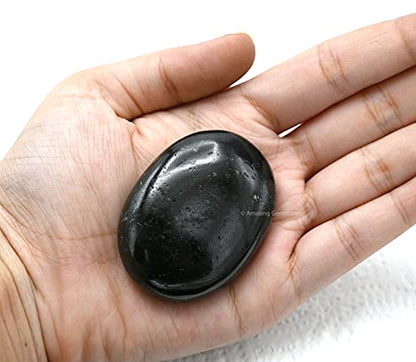 Black Tourmaline Crystals and Healing Stones - Large Palm Stone Crystals Piedra - Crystal for Good Luck, Positive Energy, Meditation - Unique Stocking Stuffers and Birthday Gifts for Women, Men - color: Black Tourmaline (Mental)