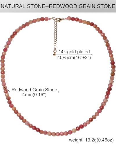Simple Choker Necklace for Women Real Stone and Crystals Necklaces 4mm Beaded Choker Jewelry Meditation Gift for Women (16"+2") - style: Redwood Grain Stone