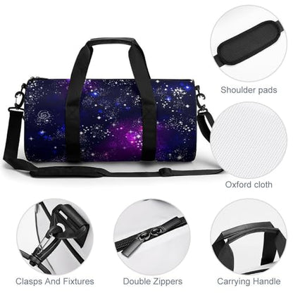 Space Galaxy Constellation Zodiac Star Purple Blue Cylindrical Portable Fitness Bag, Large Capacity Handbag - color: Space Galaxy constellation zodiac star purple