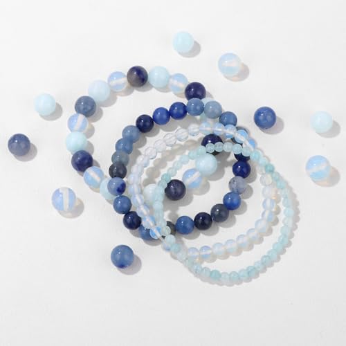4pcs Beaded Bracelets for Women,Natural Healing Crystal Gemstones Bracelet,Anxiety Stress Relief Bracelet Handmade purple Jewelry Gifts for Women - color: Amazonite&Opal&Blue aventurine