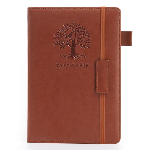 M&G Lined Journal Notebook for Men Women, 256 Pages A5 Hardcover Leather Journal, 80GSM Thick College Ruled Paper for School and Work Travel Note Taking 5.7" x 8.3", Brown