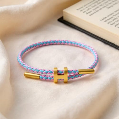 OSIRIDEH2 Bracelet with Adjustable Design Polished H Shape Buckle, Bracelets for Women, 18k Gold-plated Buckle Design Titanium Steel Wire Rope Women's Gift Jewelry - color: Pink + blue line