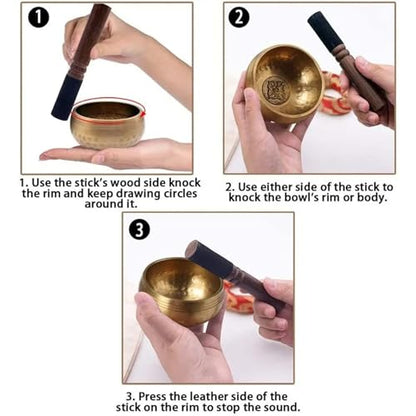 Tibetan Singing Bowl Meditation Set - Traditional Nepalese Bowl with Cushion & Mallet for Mindfulness, Stress Relief, Yoga, Zen Meditation - Perfect Spiritual Gift (Calibre 20) - size: Calibre 11cm