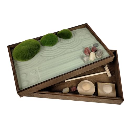 Wooden Stackable Zen Garden | Palo Verde Sand with Rake & Accessories | Minimalist Decor for Relaxation - color: Palo Verde, size: Stackable