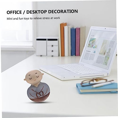ABOOFAN Wooden Monk Tumbler Table Decoration Handcrafted Wooden Crafts Desktop Ornament for Home Decor Creative for Meditation and Relaxation