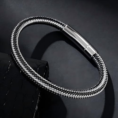Men's Leather Bracelet, Stackable Stainless Steel Clasp Bracelets for Men Stylish Birthday, Thanksgiving, Valentine's Day Gift for My Man - style: 9" Gunmetal Color Button