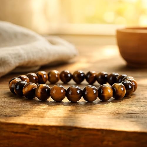 Cherry Tree Collection Gemstone Beaded Stretch Bracelet 8mm Round Beads 7" - color: Tiger's Eye - AAA Grade