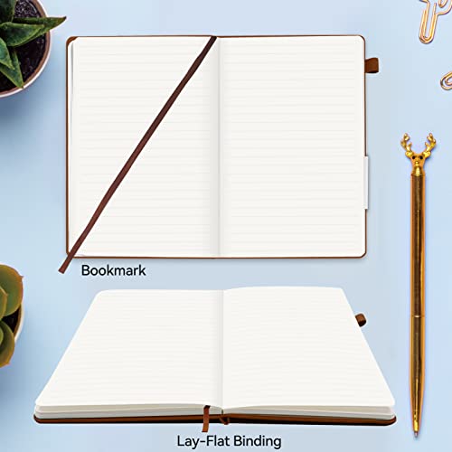 Lined Journal Notebook, 200 Pages, Leather Hardcover Notebooks, A5 College Ruled Thick Classic with Pen Loop Notebook Journals for Writing, for Women Men Office School, 5.75'' X 8.38'', Brown - color: Brown