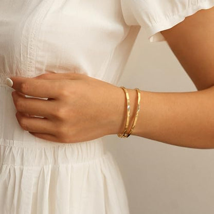 POTESSA 18K Gold Plated Cuff Bracelets Adjustable Dainty Bangle Handemade Jewelry for Women - style: lattice