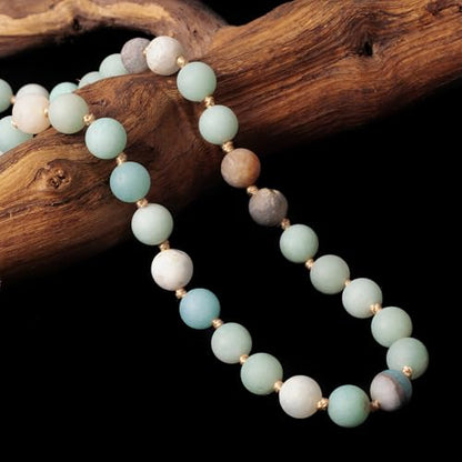 8mm Natural Stone 108 Mala Beads Necklace for Men and Women - color: Mattle Amazonite