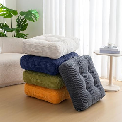 HIGOGOGO 6" Extra Thick Floor Pillow Cushion for Adults, Meditation Cushion Pillow, Large Square Floor Sitting, Tufted Corduroy Cover, for Tatami Living Room or Yoga, 22x22 Inch, 2Pack, Dark Grey