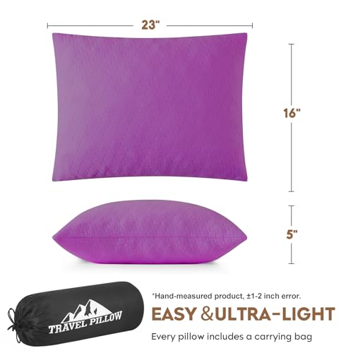 Small Shredded Memory Foam Pillow, Camping Pillow Travel Pillow - Compressible Medium Firm, Breathable Cover, Ideal Backpacking Hiking, Airplane and Car (Purple, L) - color: Purple, size: L-23 X 16 Inch