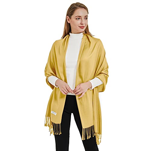 Soft Silky Pashmina Shawl Wraps Solid Colors Scarf for Wedding Evening Dresses - color: S-mustard