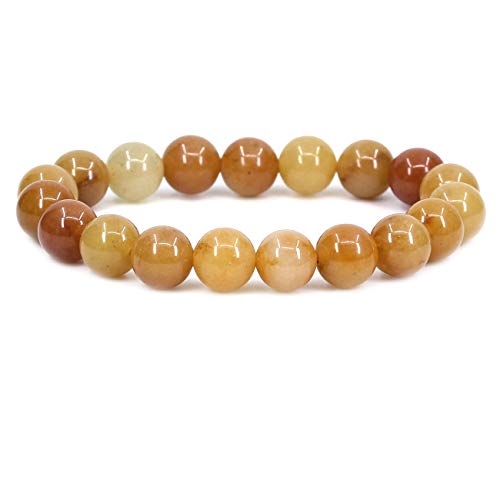 Keleny Fashion Crystal Man Women Stretch Bracelet 10mm Round Beads Rock Jasper 7 Inch Unisex - color: Multicolor Yellow Quartzite