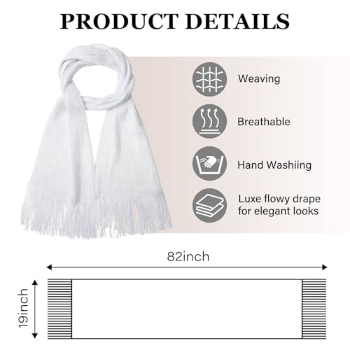 Sumolux Shawls Wraps for Evening Dresses Metallic Glitter Shawls Scarf for Women Sparkling Wedding with Free Buckle - color: White